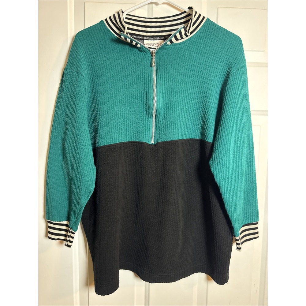 Vintage Jaclyn Smith Woman‎ Plus Size 18W Waffle‑Knit Zip‑Collar Sweater